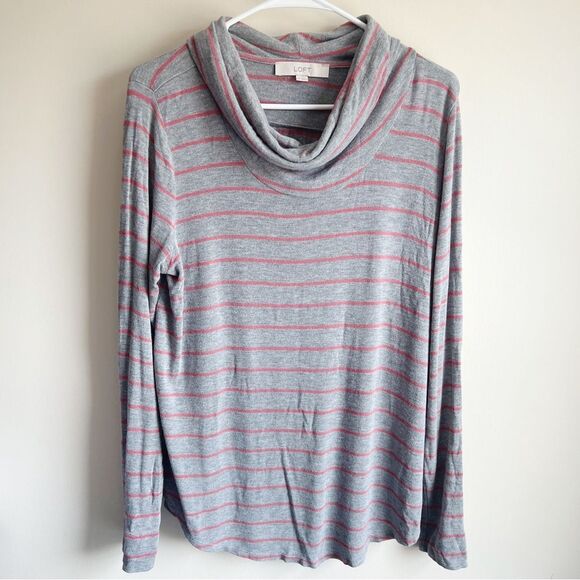 Loft Gray Striped Cowlneck Tunic Pullover Lightweight Sweater - Picture 1 of 5